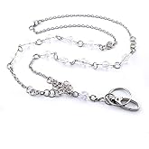 LUXIANDA Lanyards for ID Badges, Fashionable Transparent Beaded Stainless Steel Necklace, Key Chain Name Badge Holder, Detachable Neck Lanyard for Teachers, Doctors, Nurses, Employee, Women