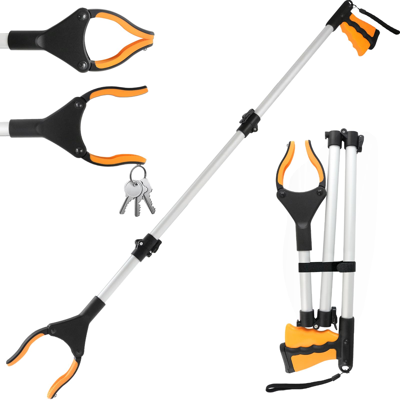 Awsuc 43'' Litter Pickers, Grabber Stick with Magnet, Grabber for Disabled, Extra Long Foldable Litter Pickers for Adults, 108CM Pick Up Stick Grabber with 360° Rotating Jaws Reaching Aids
