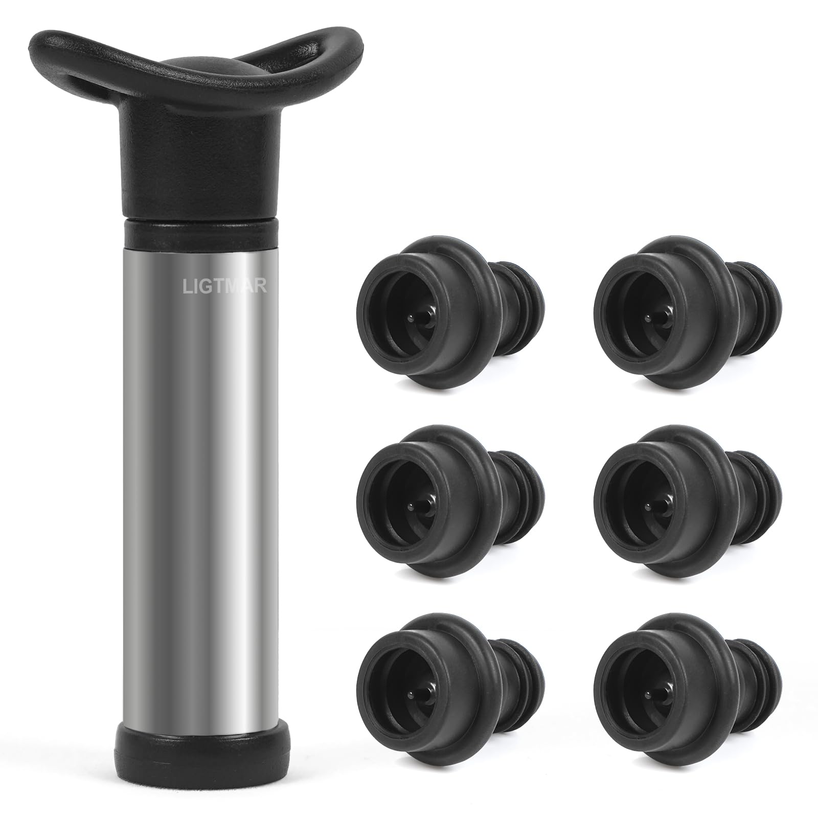 Photo 1 of Upgraded LIGTMAR Wine Saver Pump with 6 Vacuum Wine Stoppers, Wine Bottle Preserver Keep Wine Fresh, Food Grade Silicone Wine Corks Fit Any Wine Bottles