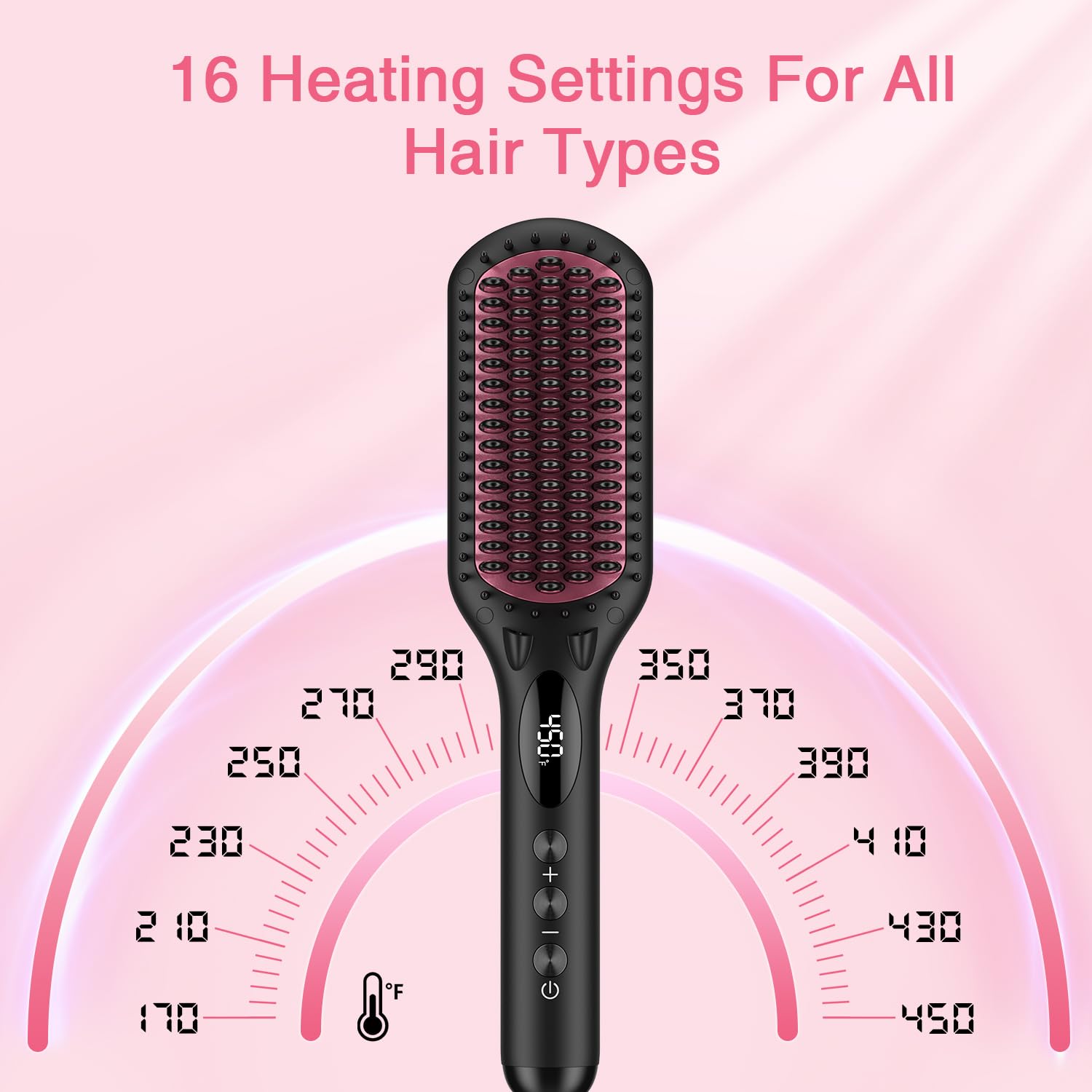 Enhanced Ceramic Hair Straightener Brush by MiroPure, 2-in-1 Ionic Straightening Brush with Anti-Scald Feature, Auto Temperature Lock & Auto-Off Function (Black)