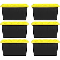 STOWIX BLACK & YELLOW 27-Gallon Storage Bin with Snap-on Lid, Heavy Duty Plastic Storage Bins with Lid, Stackable, 6 Pack