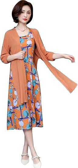 Amazon Jiangwei レディース 大きいサイズ 綿麻 ノースリーブ ワンピース セットアップ ２点 カーディガン 夏 ロング丈 ３色 ママ ワンピーススーツ 通販