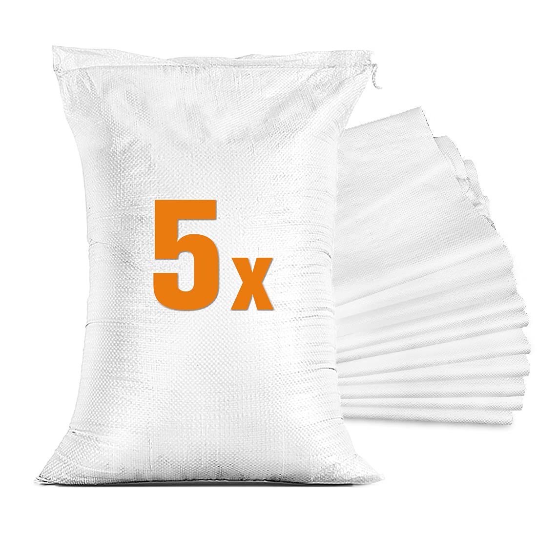 Flood Sand Bags - Empty Sand Bag with Drawstring to Fill - Flood Protection - White PP Fabric Bag (40 x 60 cm) - Pack of 5