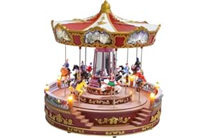 Skyant Christmas Carousel Decoration, 14inch Large Size, Carousel Go Round with Music and Lights, Realistic Scene, Add Christmas Atmosphere, Perfect