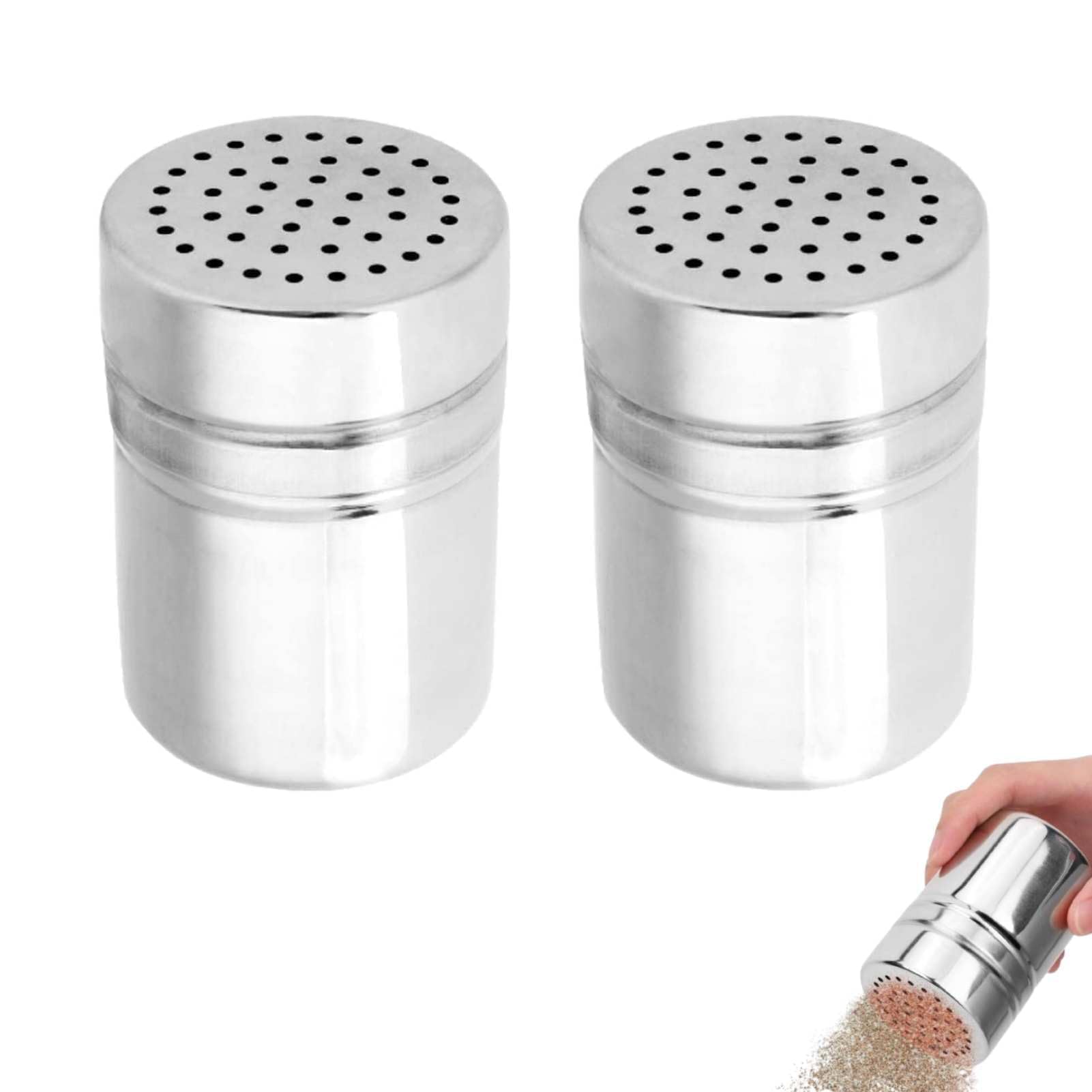 2Pcs Salt Pepper Shakers, Stainless Steel Spice Shaker Dispenser Condiment Jar Spice Shaker Large Holes Kitchen Shakers Sugar Shaker(M)