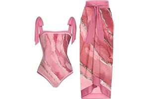 QACKNE 2 Piece Swimsuit for Women with Skirt Lace Up Sexy Bikini Sets High Waisted V Neck Tankini Floral Beach Bathing Suit