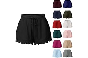 MAMIDAY Womens Casual Shorts Linen Drawstring Elastic Waisted Summer Beach Lace Shorts Lightweight Loose Yoga Athletic Shorts