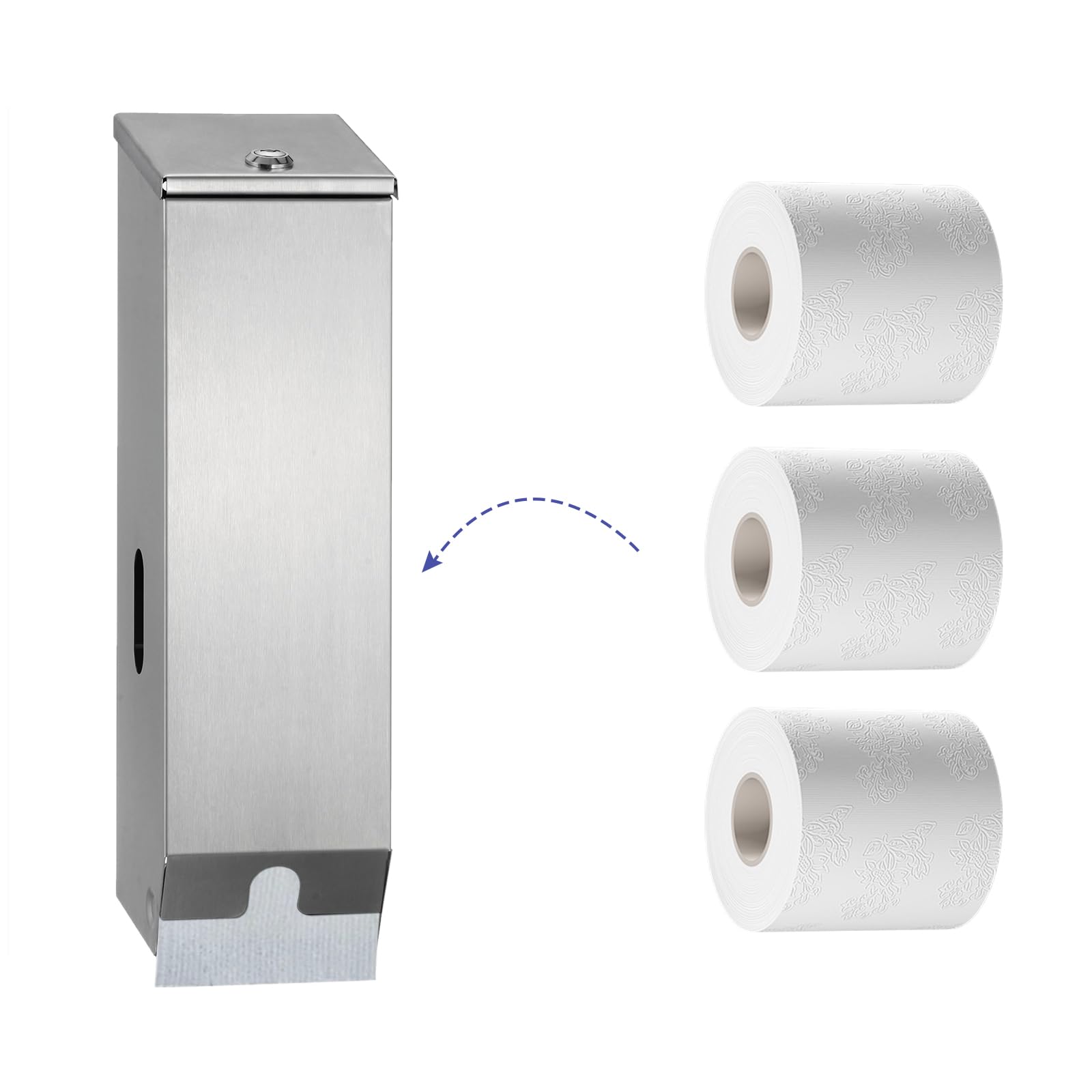 Photo 1 of Stardrix Triple Roll Commercial Toilet Paper Dispenser, 3 Roll Heavy Duty Stainless Steel Industrial Tissue Holder Wall Mount with Key Lock, Satin Finish