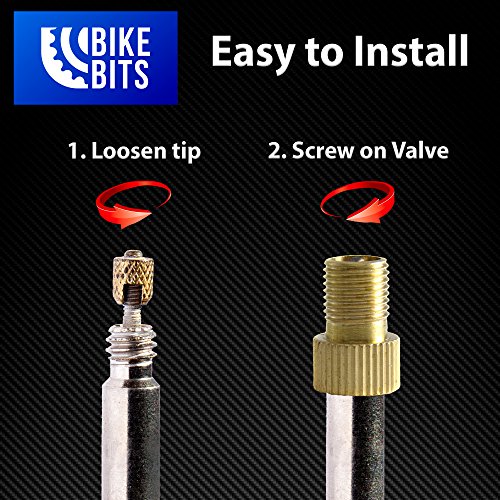 Bike Bits Brass Presta Valve Adapter - Convert Presta to Schrader - French/UK to US - Inflate Tire Using Standard Pump or Air Compressor (4 Pack) - Thumbnail 2