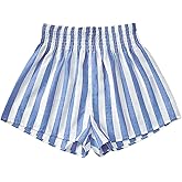 SweatyRocks Women's Striped Wide Leg Shorts Paperbag High Waisted Casual Linen Shorts