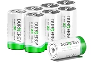 DURNERGY Rechargeable C Batteries 8 Pack, NiMH C Cell Batteries, 5000mAh 1.2V NiMH Rechargeable Battery, High Capacity C Size Batteries