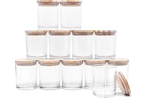 SHOWIN Thick Candle Jars for Making Candles 12 Pcs, 7 OZ Empty Jars with Wood Lids for Candle Making, Sample Container, Clear