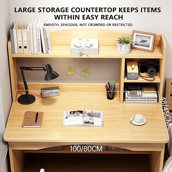 GGEROU Writing Study Table with Hutch Shelf and File Drawer,Large Computer Desk For Home Office,Standing Desk With Shelves Storag - Student Study Desk -Ideal for Gaming and Work (White/with Drawer)