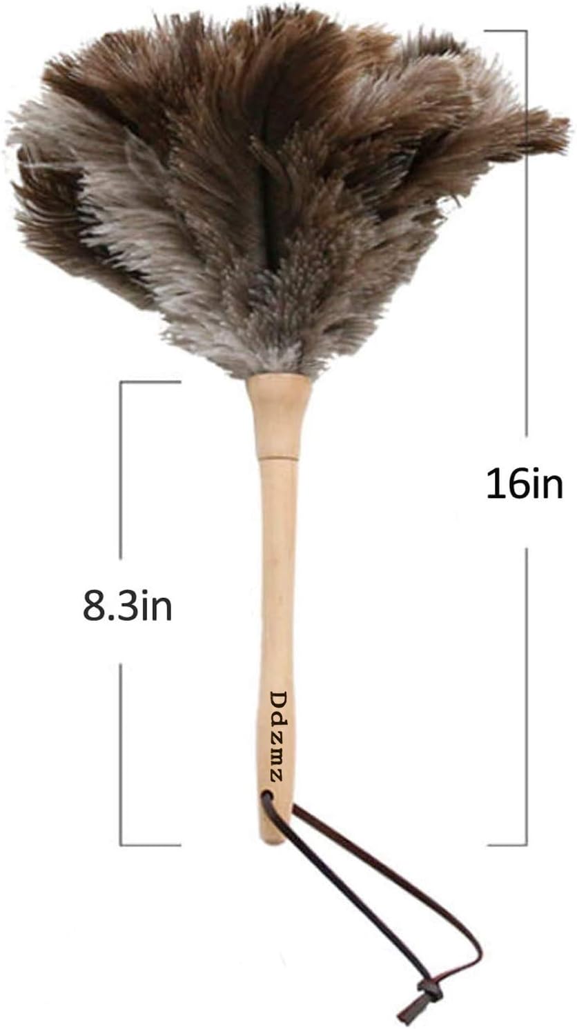 Ostrich Feather Duster,Feather Duster Fluffy Natural Genuine Ostrich Feathers with Wooden Handle and Eco-Friendly Reusable Handheld Ostrich Feather Duster Cleaning Supplies, Gray and Brown(Length 16"): Health & Personal Care