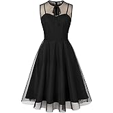 Sleeveless Floral Embroidery Dress for Women Flower Embroidery Tulle Prom Dress Mesh Illusion Keyhole Wedding Party Tea Dress