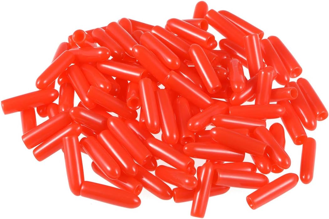 sourcing map 100pcs Rubber End Caps 2mm ID Vinyl Round Tube Bolt Cap Cover Thread Protectors Red