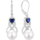 EJARY Freshwater Cultured Pearl Earrings 925 Sterling Silver Dangle 10MM Pearls Earring with Heart Birthstone Jewelry for Women