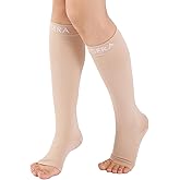 Open Toe Compression Socks for Women Men - 20-30 mmHg Toeless Knee High Compression Stockings for Circulation Support Varicose Vein Shin Splints Swelling