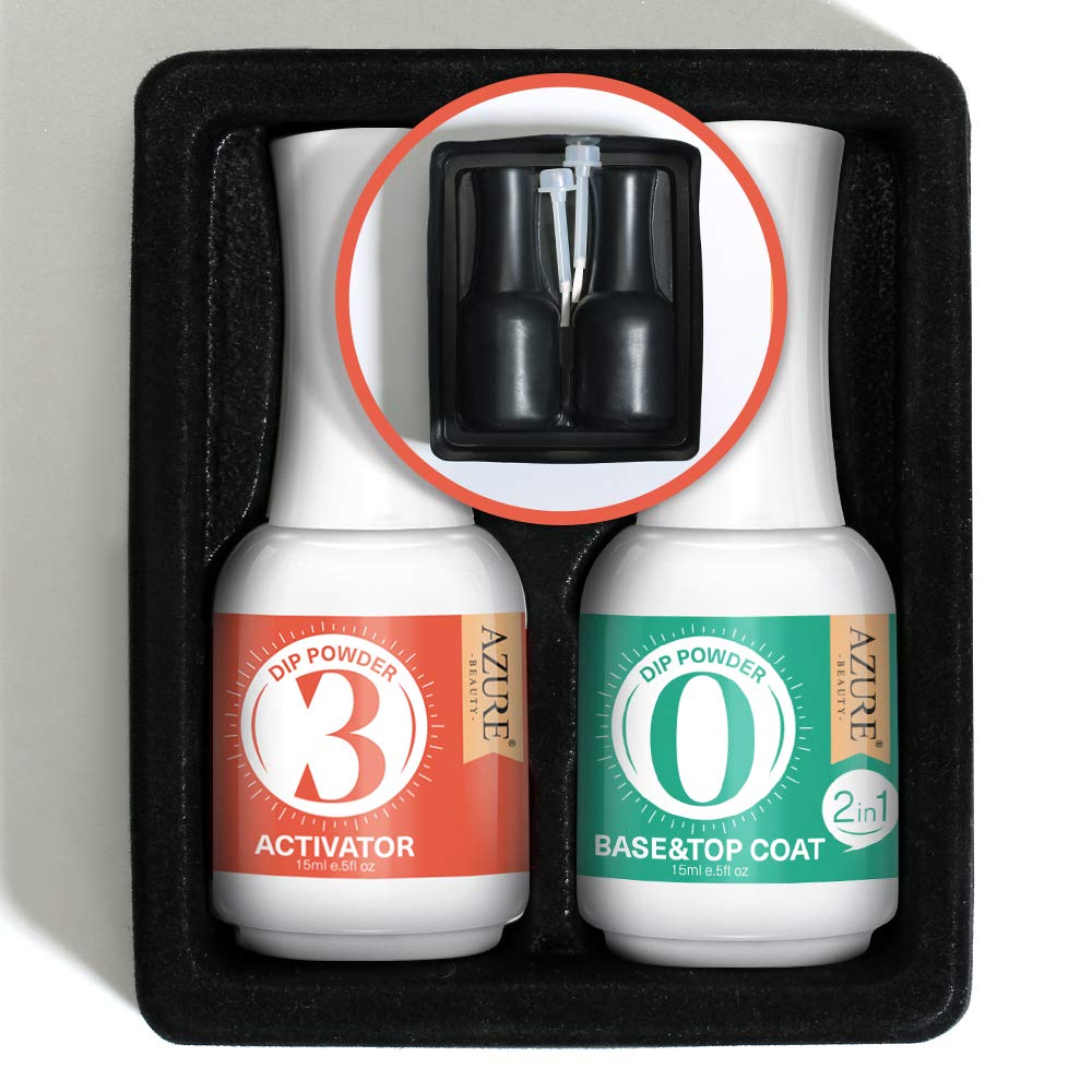 2 in 1 Dip Powder Base & Top Coat with Activator Dip Powder Liquid Set for Dipping Powder Nail Kit, 0.5oz/Bottle, Fast Dry, No Nail Lamp Needed : Beauty
