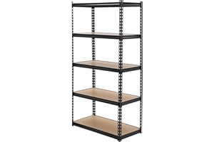 GLOWSOL 5 Tier Utiliy Shelves Adjustable Garage Storage Shelves, 2000 Lbs Heavy Duty Metal Garage Shelves, Industrial Storage Shelves, Freestanding Shelving Units for Garage Shed Basement Kitchen, 36x18x72 In
