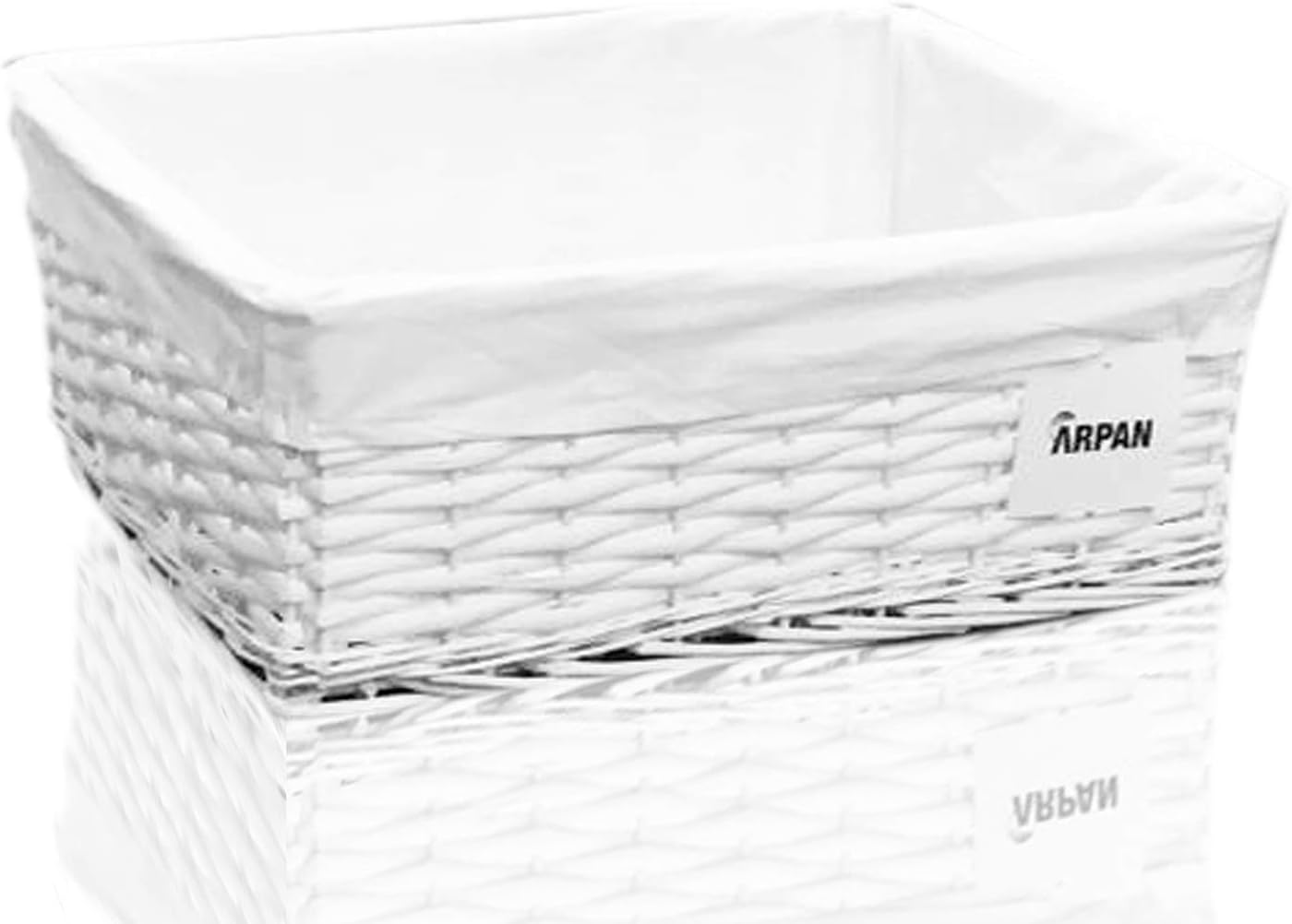 Arpan White Wicker Storage & Hamper Basket with White Cloth Lining, Small Baskets for Xmas Wedding, Confetti & Parties