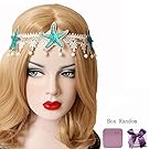 Bodermincer Fashion Ocean Acrylic Starfish Real Shell Wave Headband Elastic Hairband Rose Flowers Forehead Bands Mermaid Hair Accessories Mermaid Hair Band Mermaid Headband (Lace Starfish)