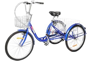 PEXMOR Adult Tricycle, 24/26 Inch 7 Speed 3 Wheel Bikes Tricycle for Adults, Adult Trike for Women/Men/Seniors, Three Wheel Cruiser Bike w/Folding Front & Rear Basket for Shopping/Recreation/Picnic