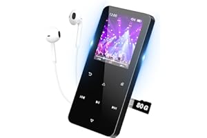 TULIYET 80GB Mp3 Player with Bluetooth 5.0,Play Music up to 30 Hrs.Portable Digital Lossless Music MP3 MP4 Player with FM Radio, Voice Recorder, Super Light Metal Shell Touch Buttons - Black