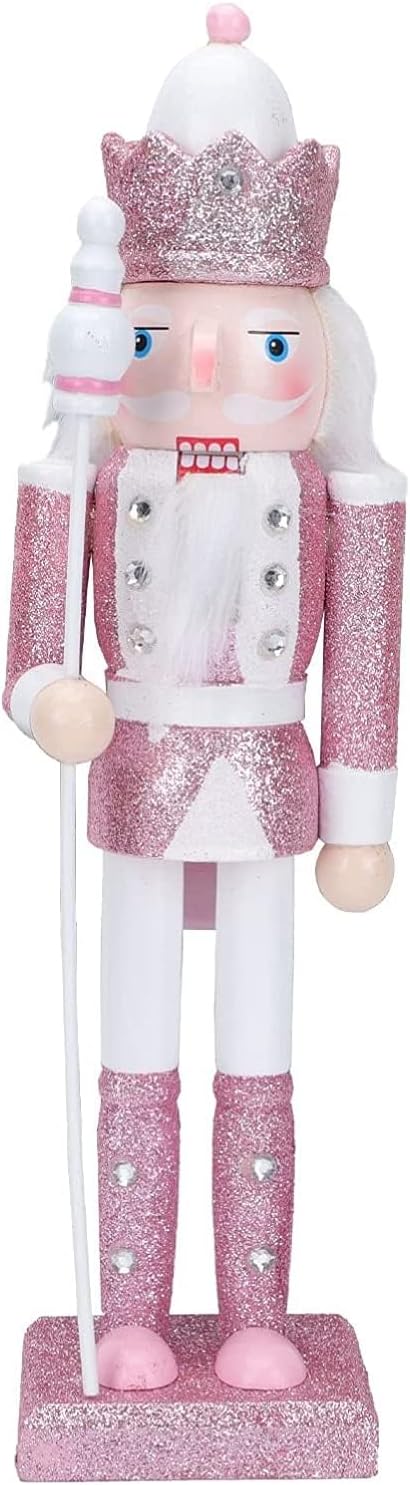 Nutcrackers - Happy L Nutcracker Figures, 12 Inches Traditional Wooden Nutcracker Soldier Christmas Decorations Clearance for Xmas Indoor Tabletop Desktop Fireplace Home Farmhouse Ornaments (Pink)