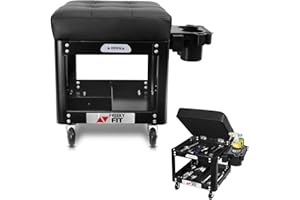FreekyFit Rolling Creeper Garage Shop Seat for Men, Padded Mechanics Stool with Tool Tray Storage for Garage, Rolling Workshop Stool with Wheels, Auto Creeper Seat, 330 LBS Capacity, Heavy Duty, Black