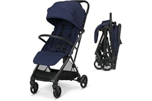 Delta Children Icon Ultra Compact Lightweight Everyday & Travel Stroller - One-Hand Fold - Only 15.6 Pounds - Fits in Overhead Compartments - Greenguard Gold Certified - Multi-Position Recline, Navy