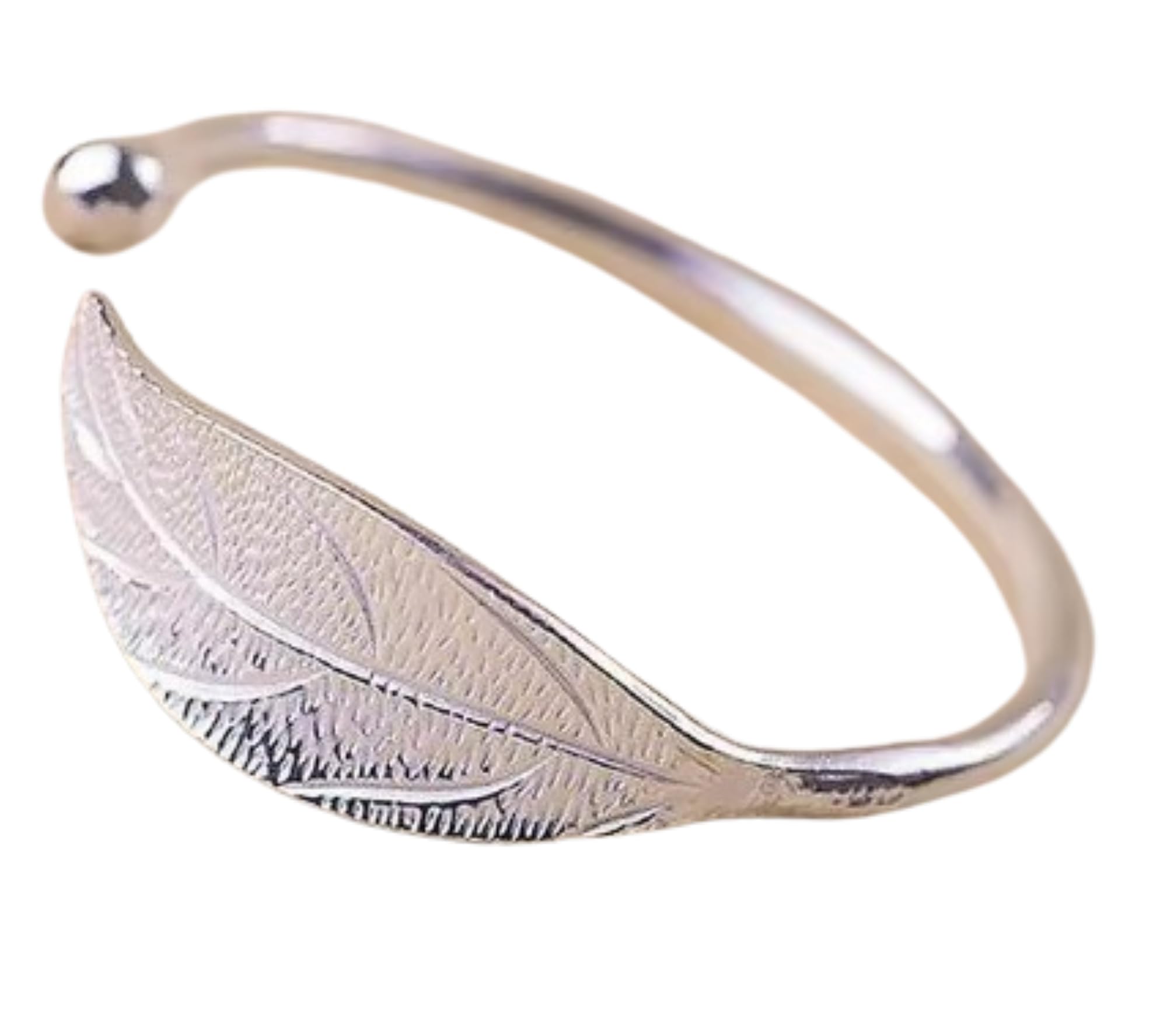 CrownOfRibbons Silver Leaf Bracelet, Bangle for Women, Nature Inspired