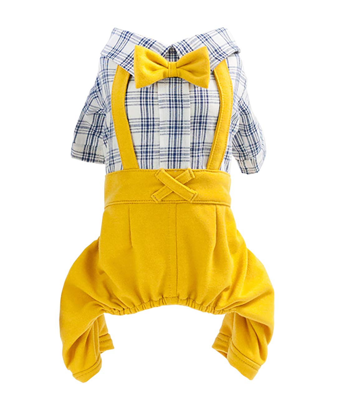 Izefia Dog Shirt Clothes Plaid Shirt Bow Tie 4 Legs Casual Shirt Overall Cool Summer Spring Autumn Vest for Small Dog Puppy Cat (Blue-White, L)