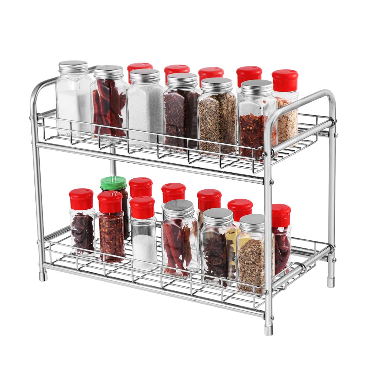 BESTONZON 2-Tier Spice Rack with Extendable Design, Kitchen Counter Storage Organiser Holder for Spice Jars, Herb Spices, Space-Saving Shelf for Kitchen, Bathroom, Cabinets