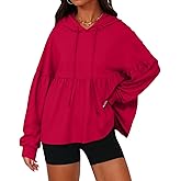 MAOECO Womens Oversized Hoodies Sweatshirts Casual Lantern Sleeve Peplum Tops Drawstring Loose Hooded Pullover Workout Top