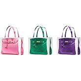 Dotpraise Chic Fashion-Inspired Tote Bag Set - Funny Gift for Women, Stylish Holiday Present, Reusable Shopping Tote & Grocery Bags (3-Pack Pink/Green/Purple)