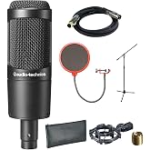 Audio-Technica Cardioid Condenser Microphone (AT2035) with XLR 10' Male to Female Gold Plated Cable, Microphone Wind Screen with Mic Stand Clip &amp; Professional Microphone Stand with Boom
