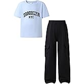 LPHGFZA Boys Fashion Clothes 2 Piece Outfits Short Sleeve Top & Stitching Cargo Pocket Pants Spring/Summer Set