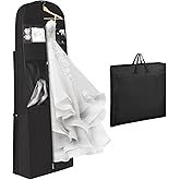 Univivi Wedding Dress Garment Bag, 72 Inch Trifold Bridal Dress Bags for Gowns with 12'' Gusseted and Accessory Pockets, Wedding Dress Bag for Travel and Closet Storage (Black)