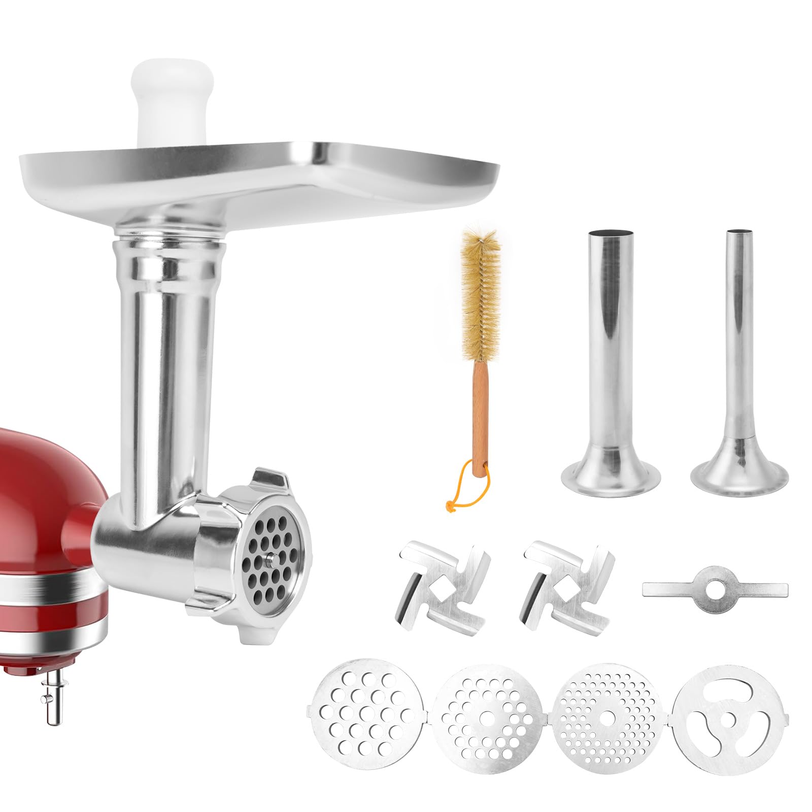 Meat Grinder Attachment for KitchenAid Stand Mixer,Metal food Meat grinder attachment, Perfect Mixer Attachment for KitchenAid Mixers,3 Sausage Stuffer Tubes, Silver
