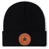 Qoyupuza World's Best Dad Ever Beanie, Super Papa Winter Hat with Leather Patch, Funny Christmas for Dad