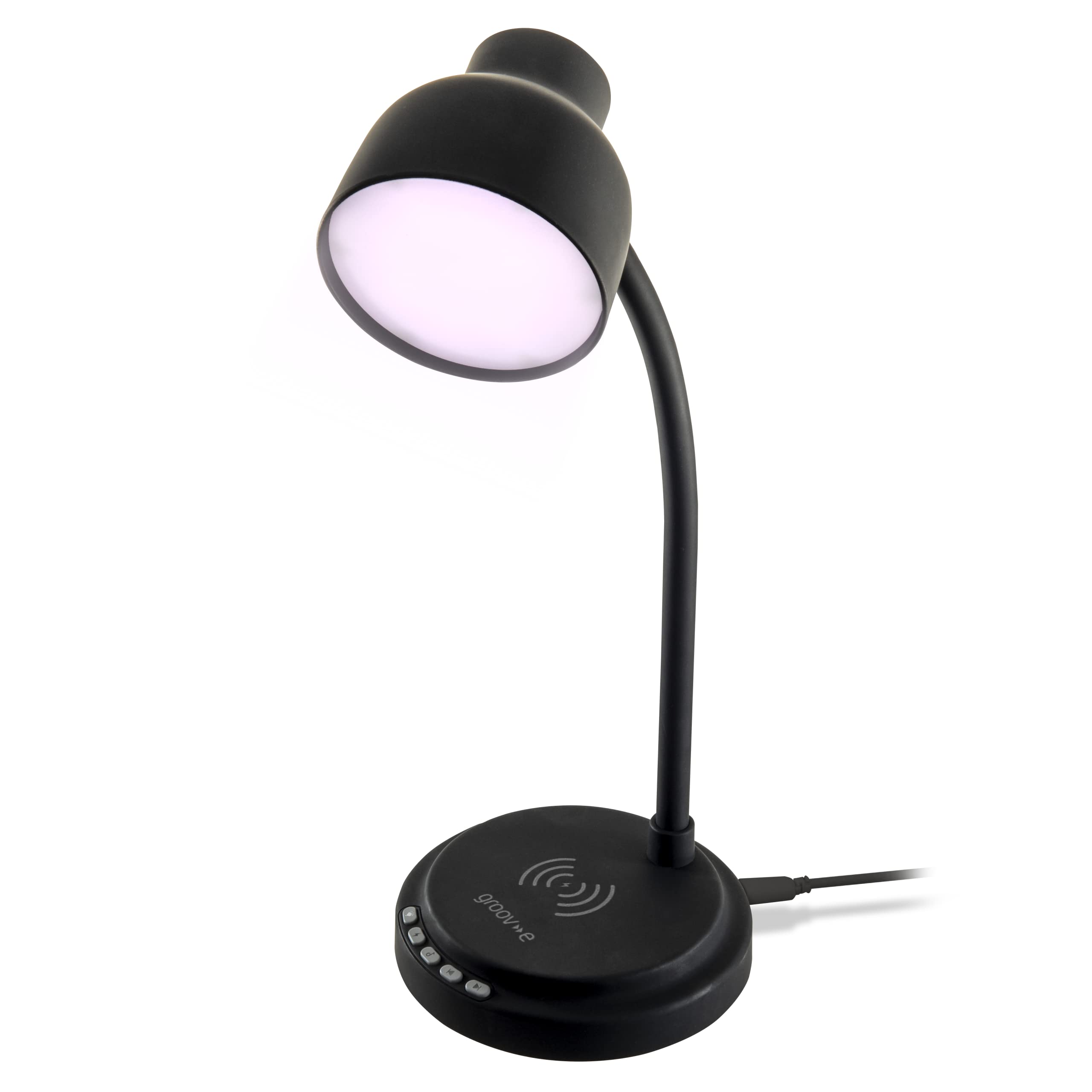 groov e Astra LED Lamp - Touch Control Desk Light with Built-in Wireless Charger, & Bluetooth Speaker - 9 LED Colour Modes for Mood Lighting - Type-C USB Powered - Black