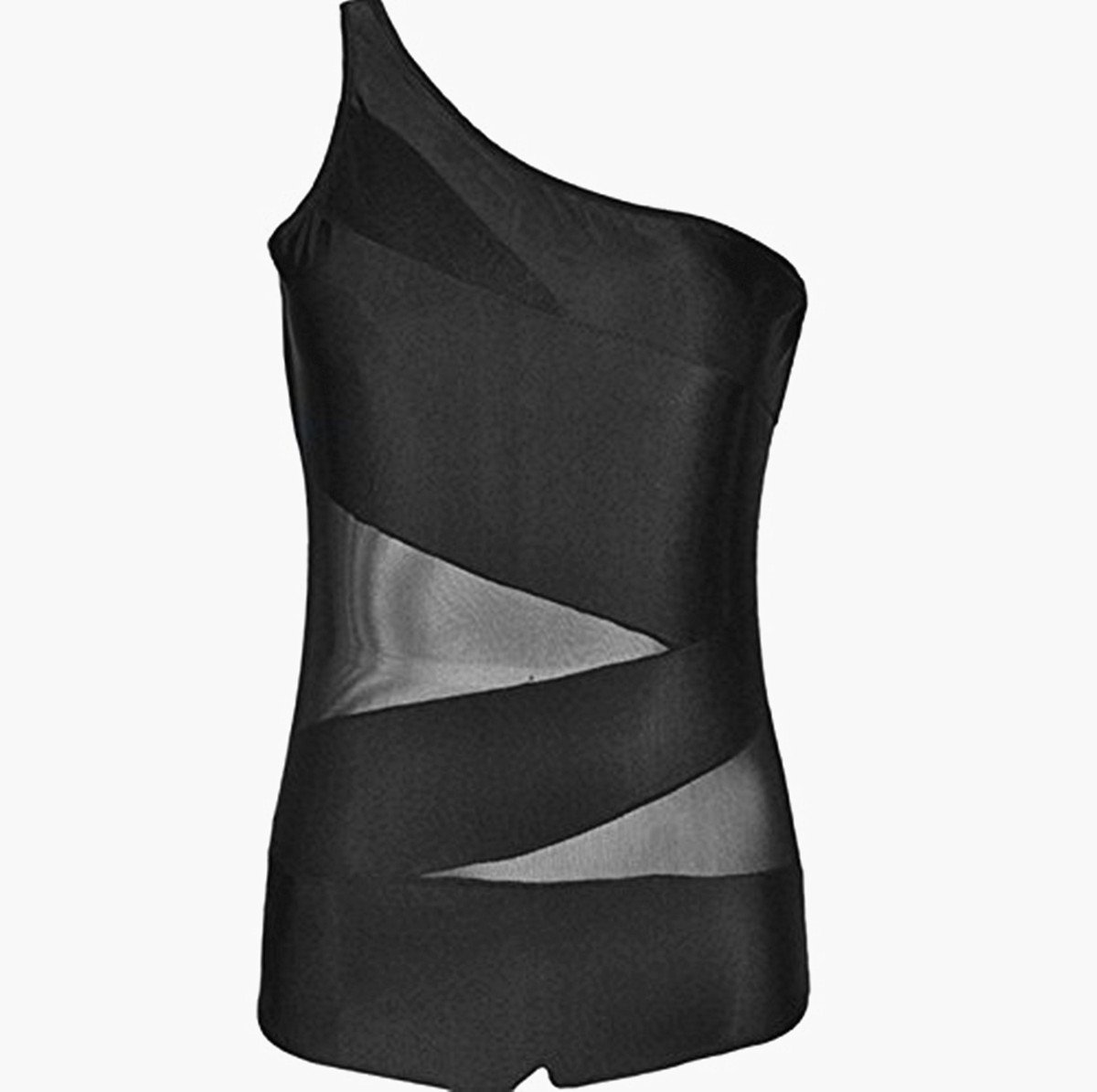 DDSOL Women's Plus Size Swimsuit Bathing Suits Tankini One-shoulder Mesh One Piece Bikini Swimwear