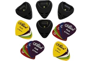 Guitar Pick Holders with Guitar Picks – Adhesive Mount, Assorted Thickness Picks for Electric, Acoustic, Bass, and Ukulele (4