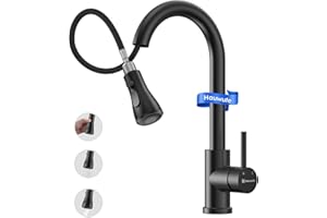 Hauwute Kitchen Faucets, Black Kitchen Faucet with Sprayer, High Arc Single Handle Classic Stainless Steel Sink Faucet, Fit for Kitchen or Laundry or RV