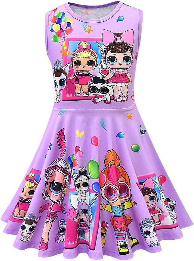 MagJazzy Little Girls Casual Dress Sleeveless Digital Printing Pageant Party Gown Birthday Dress (4-5Years, Balloon Purple)