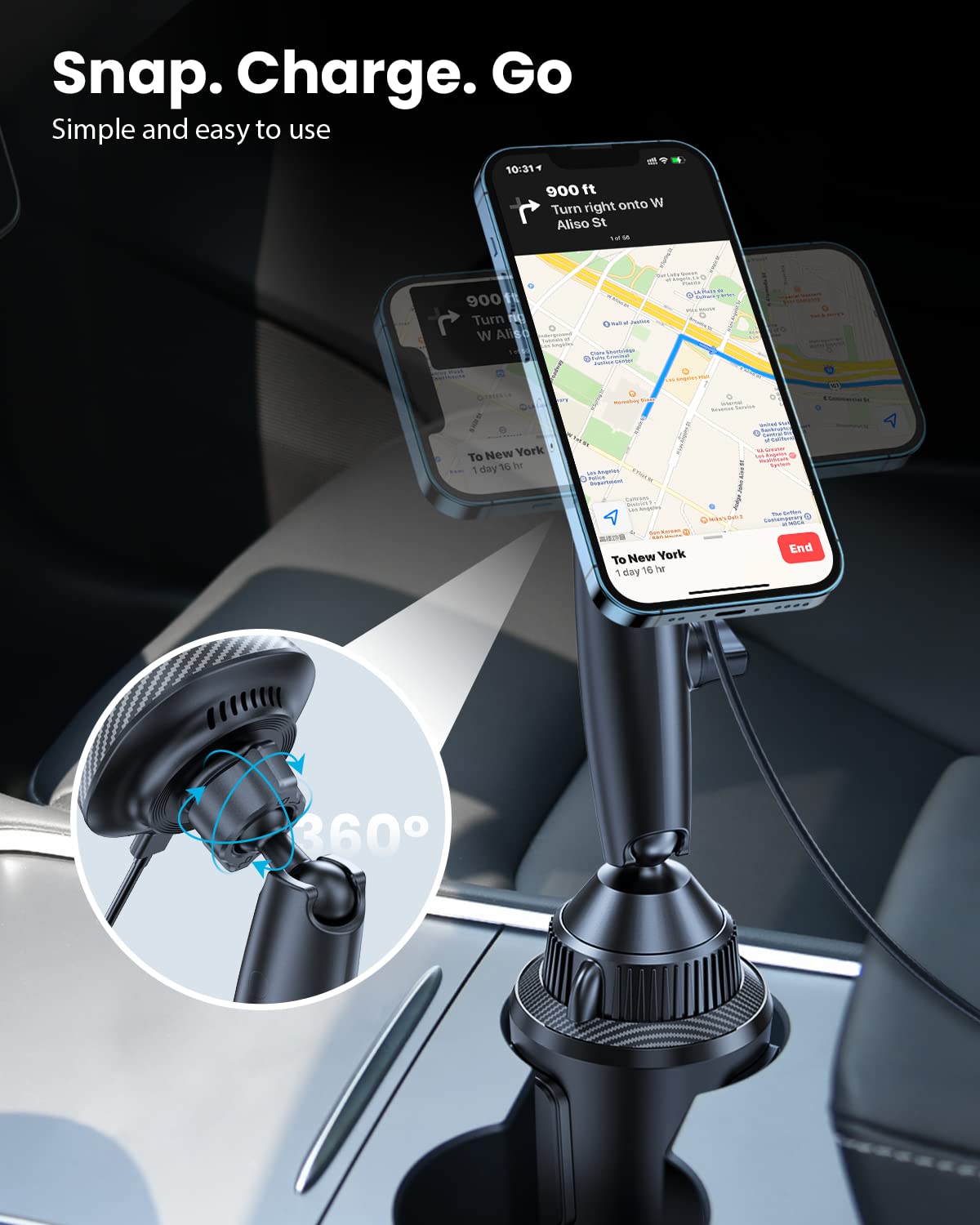 Cup Holder Charger Mount for Magsafe, Wireless Magnetic Car Mount Charger with Heat Dissipation System, Fast Charging Phone Holder for iPhone 16 15 14 13 Pro Max Mini [with QC 3.0 Adapter]