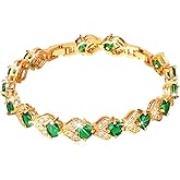U7 Green Emerald/Blue/Red/Colorful Tennis Bracelets, 18K Gold Plated Platinum Link Chain Diamond Cut Simulated Gem Crystal Bracelet,Resizable Length 6-8 Inches,Wedding Mothers Day Gift for Women