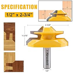 Newdeli 3PCS 45 Degree Lock Miter Router Bit Set