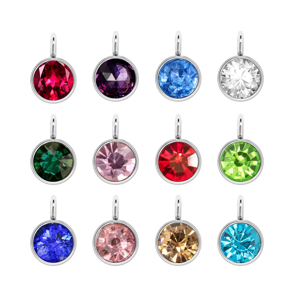 Healifty Birthstone Charms Silver Alloy Round Birthstone Dangle Pendants Beads for DIY Craft Necklace Bracelet Jewelry Making Findings 24pcs (Mixed Colors)